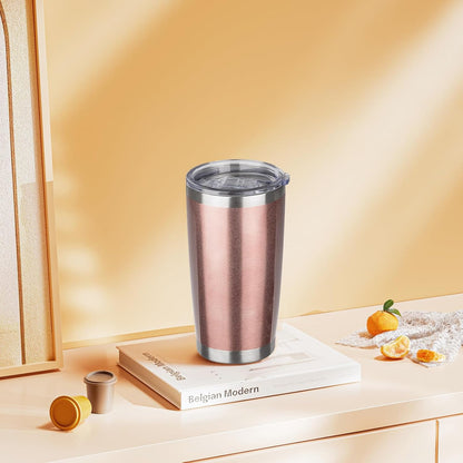 20oz Tumbler with Lid Stainless Steel Insulated Tumblers Travel Coffee Tumbler Bulk Double Wall Vacuum Insulated Water Cup Gifts for Christmas Women Men Her Him Home Office(Rose Gold, 1pack)