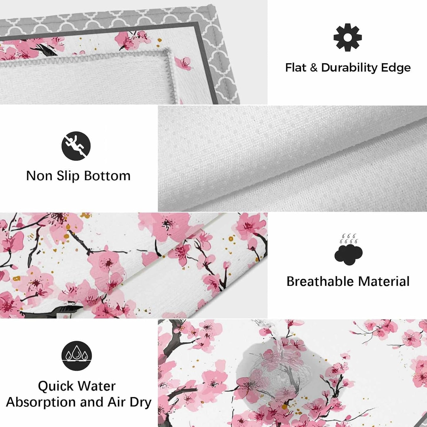 Outdoor Rug 4' x 6', Spring Pink Flowers Large Carpet Area Rugs for Patio, RV, Deck, Botanical Peach Blossoms Floral Water Absorption Camping Rug, Lightweight Washable Rugs Runner