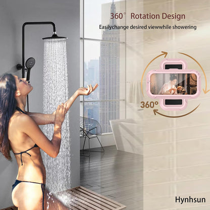 360° Rotatable Retractable Adjustable Shower Phone Case Holder,Anti-fog HD & sensitive screen ,Wall Mounted Phone Holder for Bathroom Mirror Bathtub Kitchen,Shower Accessories for 4-7" Phones (pink)