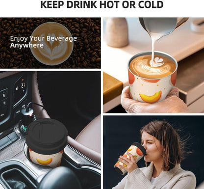 Apricot Peach Fruit Pattern Office Coffee Tumbler | Stainless Steel Travel Coffee Cup Double Wall Insulated Flip Lid Lightweight Portable Driving Mug