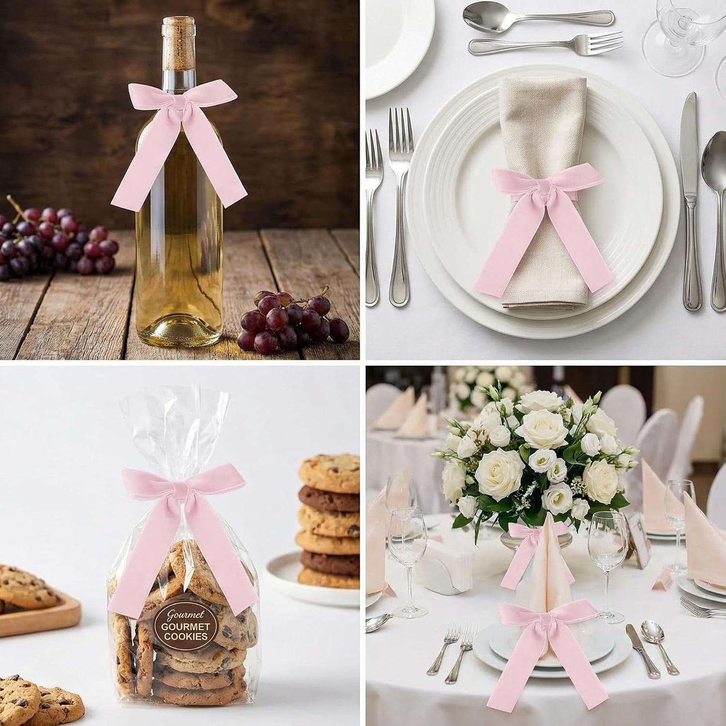 12 Pcs Pink Napkin Rings Velvet Bow Napkin Holders Buckle for Wine Bottles Valentines Candlestick Holiday Birthday Party Anniversary Dinner Wedding Dining Table Decoration