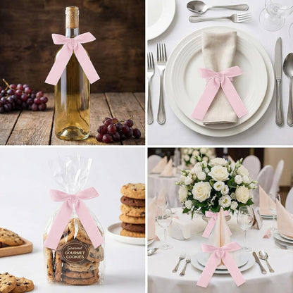 12 Pcs Pink Napkin Rings Velvet Bow Napkin Holders Buckle for Wine Bottles Valentines Candlestick Holiday Birthday Party Anniversary Dinner Wedding Dining Table Decoration