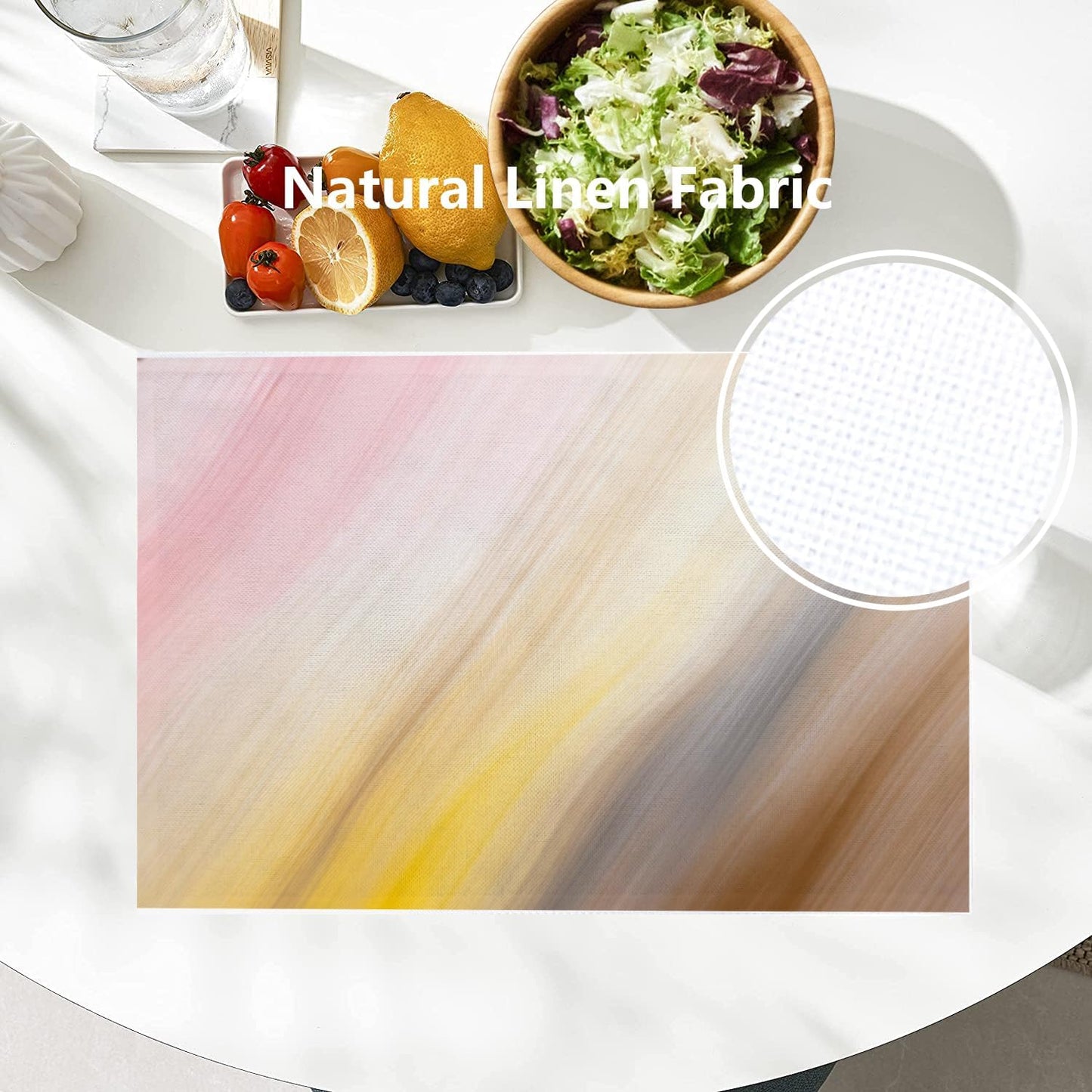 Batmerry Rose Beige Decorative Placemats, Textured Stripes Lines Light Coral Pink Modern Woven Burlap Modern Placemats for Dining Table Kitchen Farmhouse Wedding Decor Indoor Set of 4