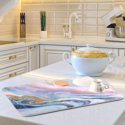 Kcldeci Marble Pattern Pink Dish Drying Mat Kitchen Counter Mat Draining Mat Kitchen Accessories Dish Rack Pad for Dishes, Utensils, Countertops, Sinks 18x24in