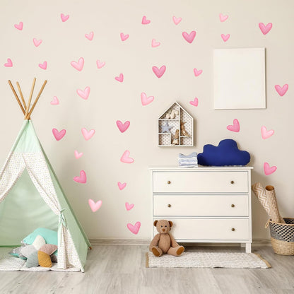 120 Pieces Heart Wall Decals, Pink Heart Shape Wall Stickers, PVC Removable Pink Walls Stickers for Girls Bedroom, Nursery, Kids Room, Playroom Decorations, Pastel Cute Hearts