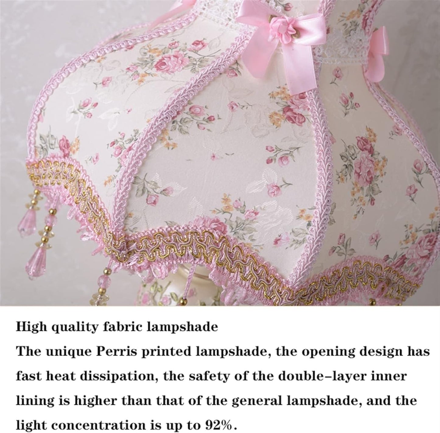 Bedroom Nightstand Princess Pink Table Lamp Handmade Victorian Lace Fabric Lampshade Resin Flower Carved Base