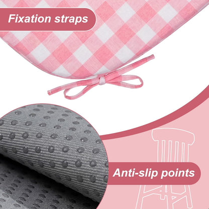 Geetery D-Shaped Checkered Chair Cushion for Dining 17"x16"x2" Thick Buffalo Plaid Non-Slip Chair Pad with Ties and Removable Cover for Home Outdoor Patio Room Indoor Seat Cushion (Pink)