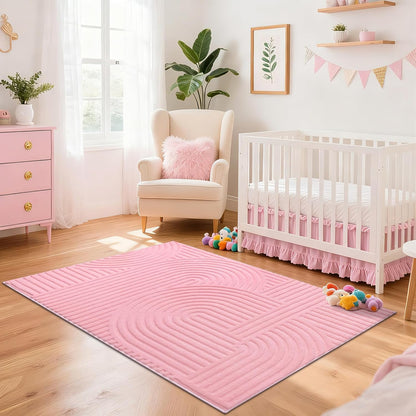 Pauwer Pink Area Rug for Girls Bedroom 3x5 Soft Fluffy Non Slip Machine Washable Rugs Arch Modern Indoor Mat Fuzzy Floor Carpet for Kids Nursery Living Room Dorm Playroom Dining Baby Home Decor