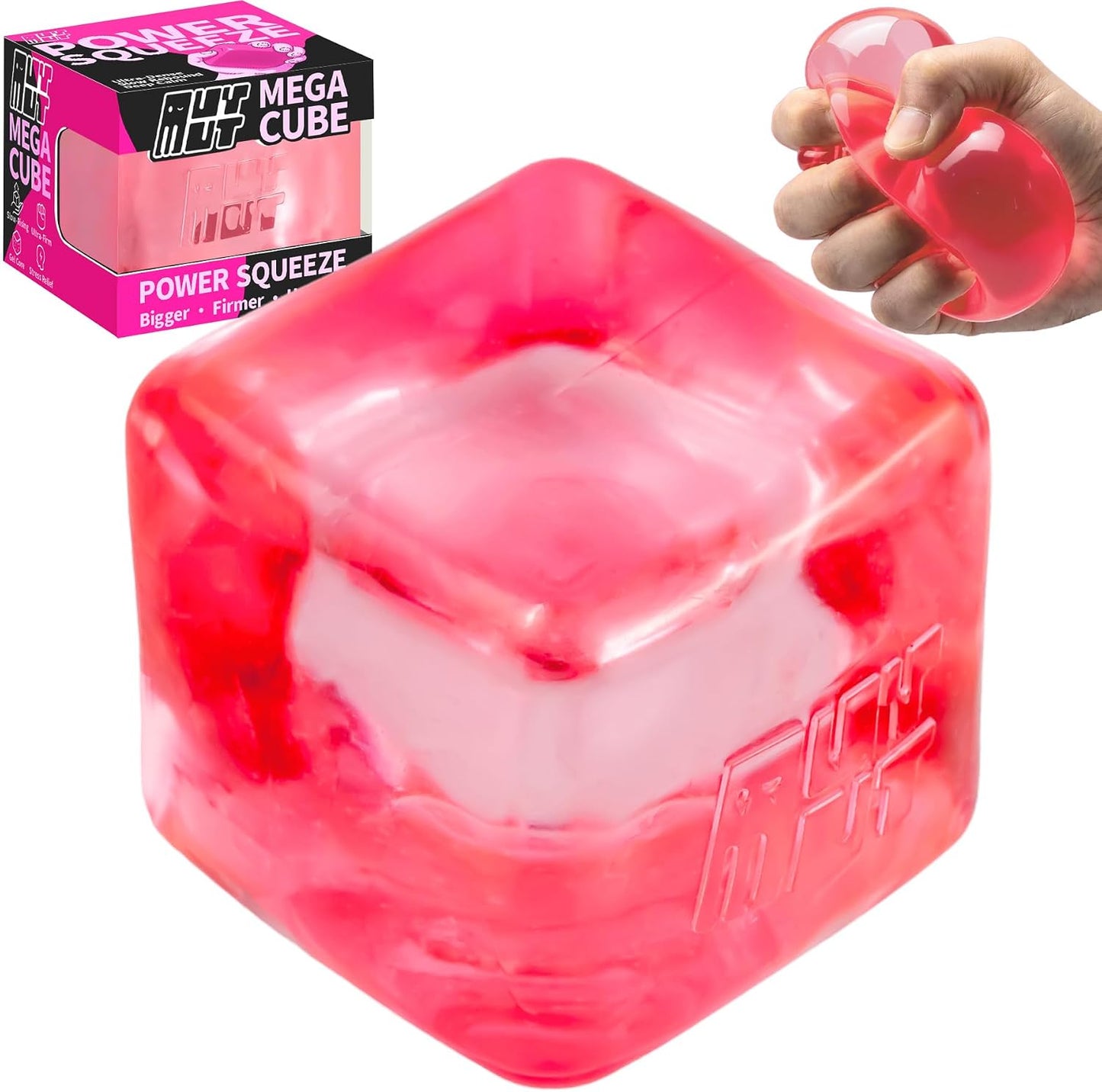 Premium MEGA Cube – Oversized Heavy-Duty Squishy Fidget Toy for Big Hands & Adults, Ultra-Firm Gel for Stress Relief & Sensory Focus, Lab & CPC/ASTM Certified (Pink)