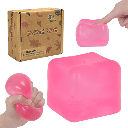 Squishy Ice Cube Fidget Toy,Large Squeeze Toys, Big Squishy Stress Ball with Durable Soft Texture, Extra-Satisfying Squeeze Toy for Adults and Boys & Girls Age 3+ (2.76in) (Pink)