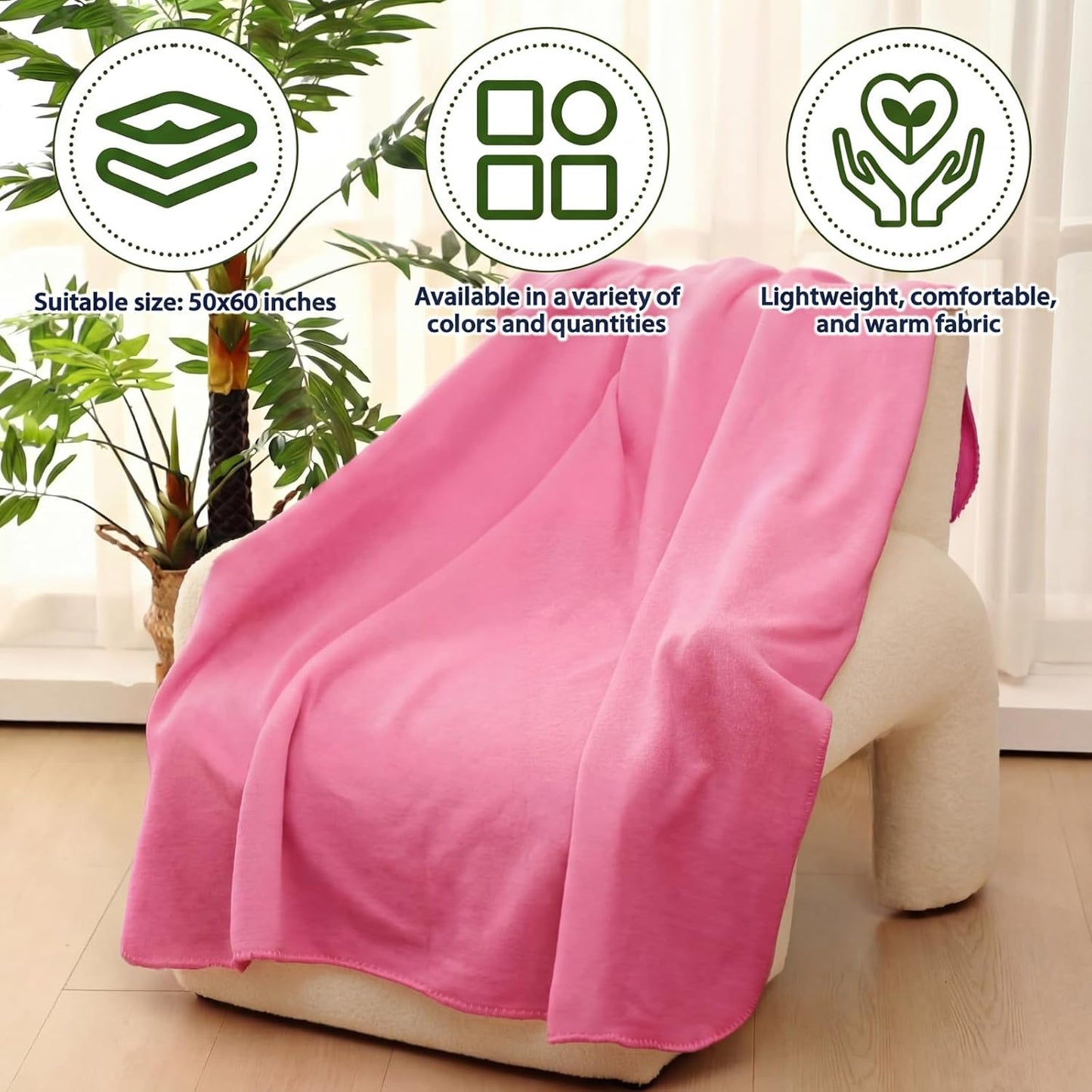Newwiee 12 Pcs Bulk Fleece Throw Blankets 50'' x 60'' Oeko-tex Standard 100 Certified for Outdoor Wedding Guest Blankets Donation Homeless Sleepover Lap Pet Sofa, All Seasons Use (Pink)