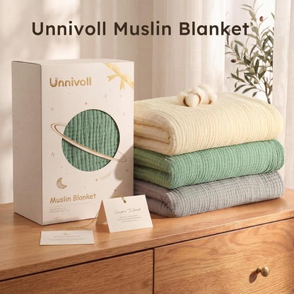 Unnivoll 100% Cotton Muslin Blanket Queen Size 90" x 90" for Bed Couch Summer Gauze Blanket for Adults Lightweight and Breathable Apricot