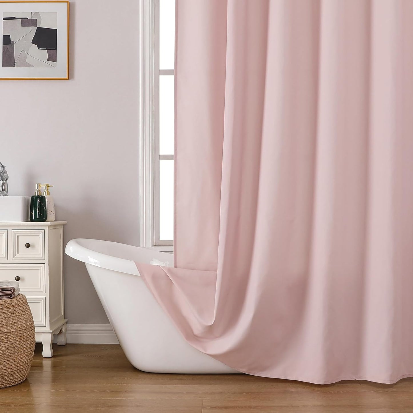 OVZME Zora 84 Inch Shower Curtain Set with 12 Plastic Hooks, Plain Fabric Shower Curtain for Bathroom - Extra Long Shower Curtain, Water Resistance, Machine Washable Soft Cloth, 72WX84L, Blush Pink