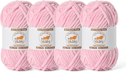 4 Pack Peach Pink Fluffy Velvet Yarn for Crocheting, Chunky Chenille Baby Blanket Yarn for Crochet, Soft Fuzzy Puzzle Yarn for Knitting, (50g/1.77oz Each) Bulky Thick Amigurumi Crochet Yarns