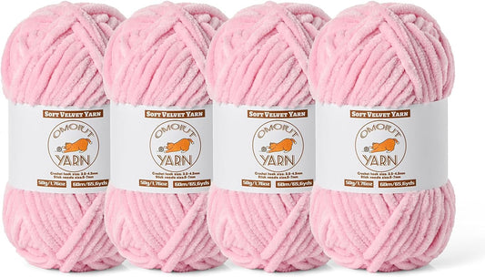 4 Pack Peach Pink Fluffy Velvet Yarn for Crocheting, Chunky Chenille Baby Blanket Yarn for Crochet, Soft Fuzzy Puzzle Yarn for Knitting, (50g/1.77oz Each) Bulky Thick Amigurumi Crochet Yarns