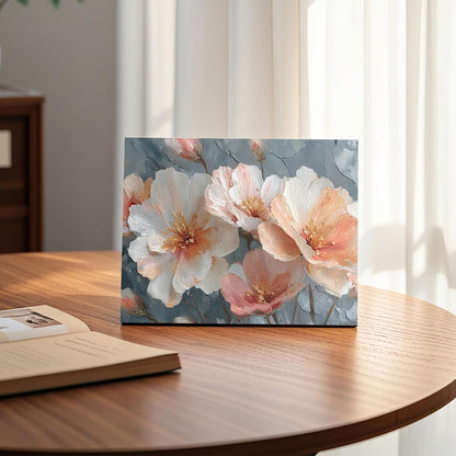 Art Canvas Poster Prints Abstract Floral Painting in Light Peach and Gray Tones Housewarming Gift for Living Room Framed 8x10inch