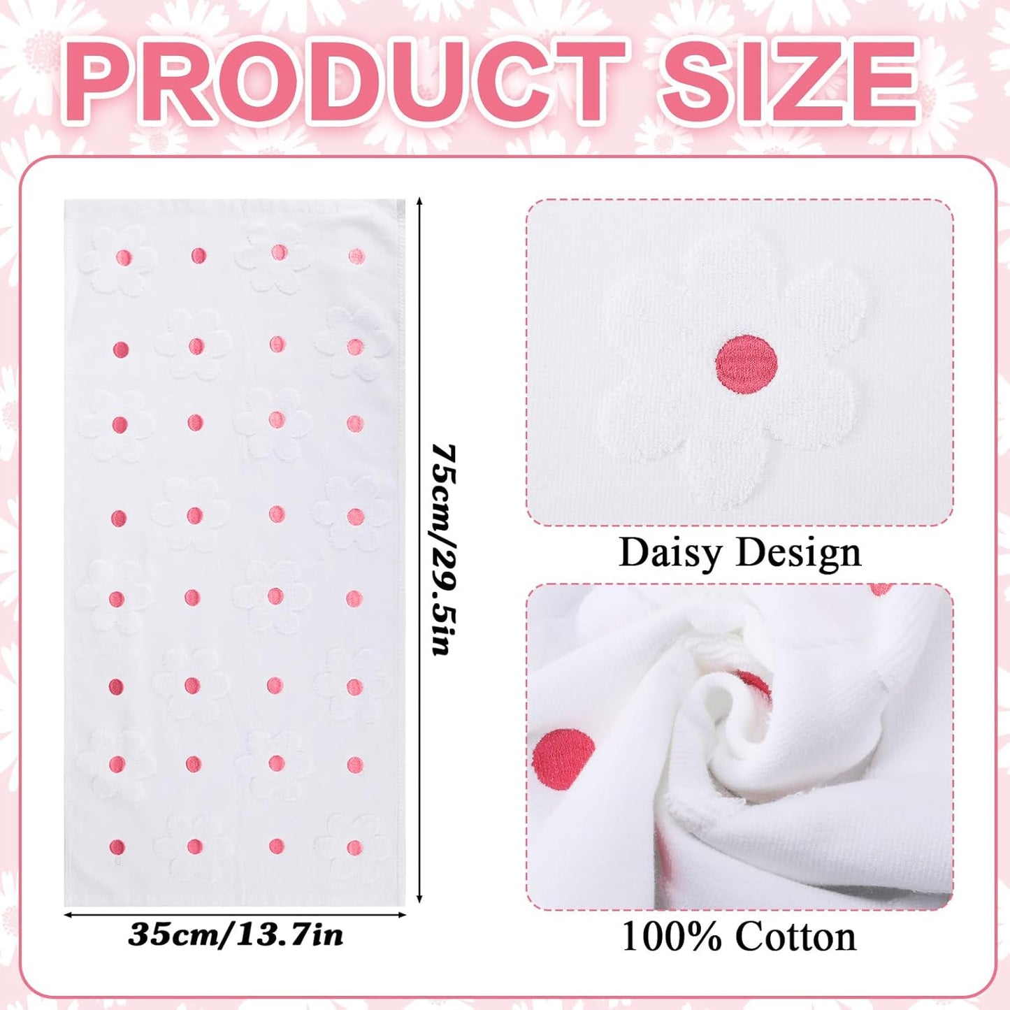 Mindsoft 2 Pcs Daisy Hand Towels for Bathroom Coquette Hand Towels 100% Cotton Absorbent Decorative Jacquard Weave Bath Decor Preppy Kitchen Decor Gift(Pink)