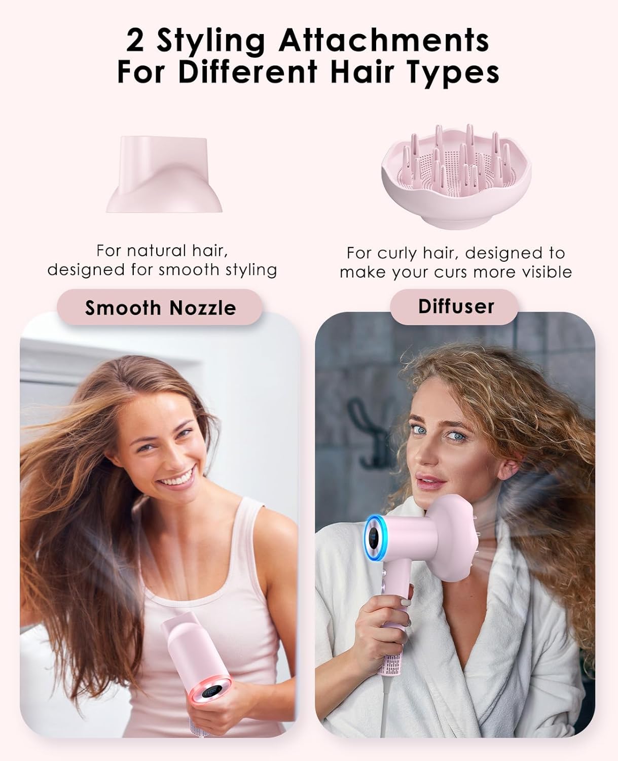 OSOU Diffuser Hair Dryer, High Speed Fast Drying Hair Dryers, Negative Ionic Professional Blow Dryer with 110000 RPM Brushless Motor, Lightweight Low Noise Thermo-Control Hairdryer, Travel with Nozzle