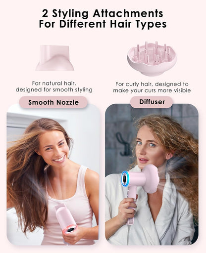OSOU Diffuser Hair Dryer, High Speed Fast Drying Hair Dryers, Negative Ionic Professional Blow Dryer with 110000 RPM Brushless Motor, Lightweight Low Noise Thermo-Control Hairdryer, Travel with Nozzle