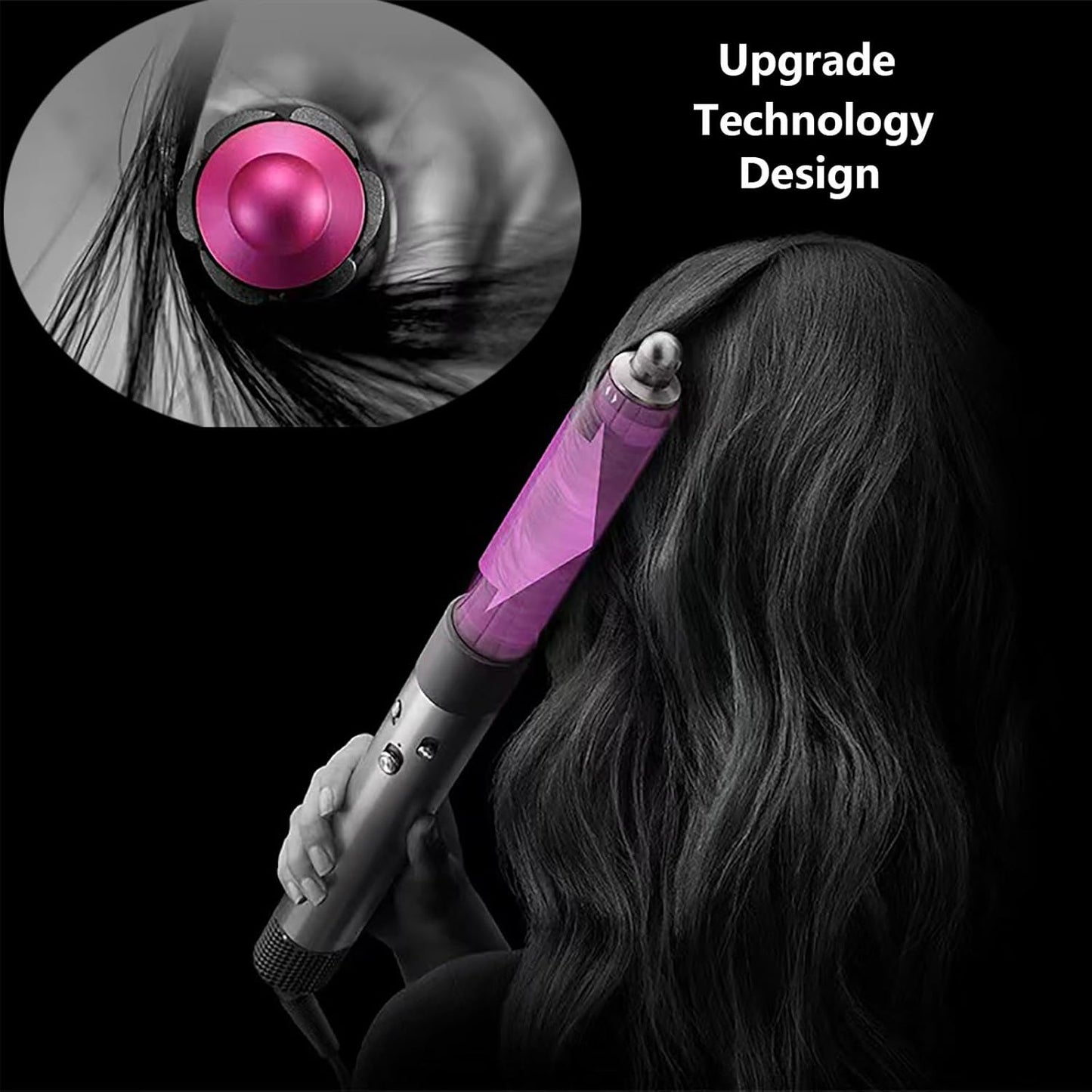 40mm/1.6" Long Barrel Attachment for Dyson Airwrap Compatible - Adjustable Bidirectional Curling, Heat-Resistant Material, Instant Use for Voluminous (Curling Iron Pink 40mm)
