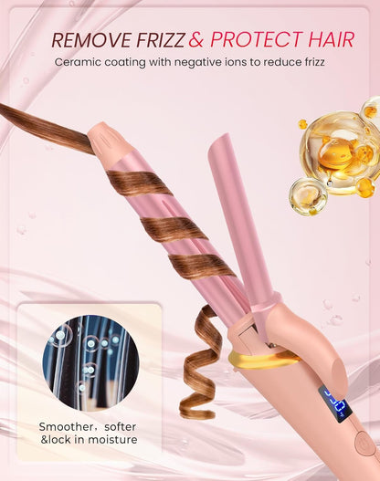 Ukliss 3/4 Inch (19mm) Mini Curling Iron | for Beach Waves & Natural Curls | Short to Medium Hair & Bobs | 30s Fast Heat & Dual Voltage (Pink)