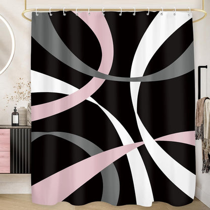 Abstract Line Minimalist Shower Curtain 60Wx71L, Black Pink Gray Shower Curtains for Bathroom Decor, Geometric Modern Contemporary Shower Curtain Set Home Decor 12 Pack Hooks