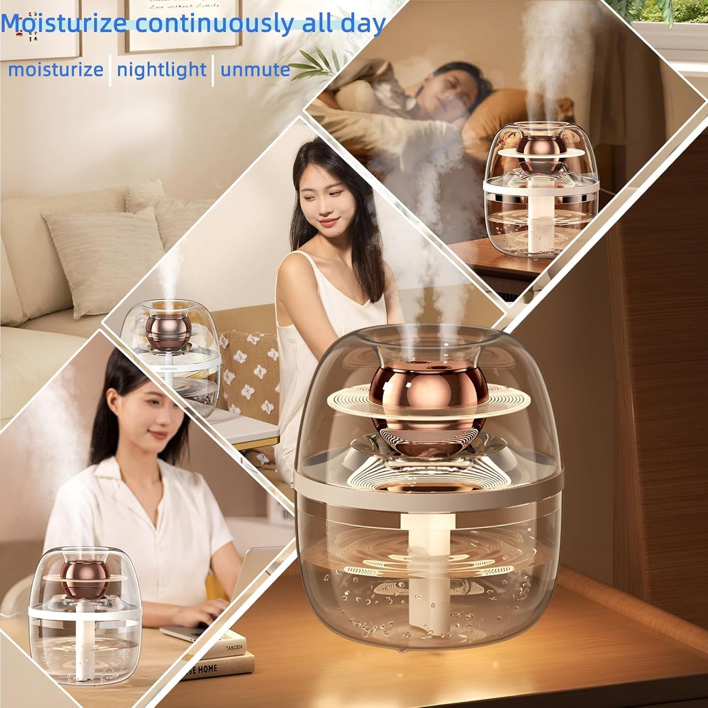JINGYAN 3L Ultrasonic Cool Mist Humidifier for Bedroom- Transparent Tank, Easy to Clean, Dual Spray for 20H Quiet Mist Time, Night Light, Auto Shut-Off for Living Room, Office, Plant Care (Pink)