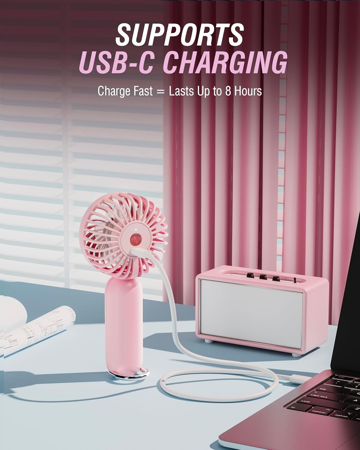 SABRENT ChillyPop Mini Portable Fan, Lightweight & Small Personal Fan, Long Quiet & Powerful Cooling Time, Makeup Kids Travel Fan, Rechargeable USB C Pocket-Sized Summer Gift for Women Girls Pink