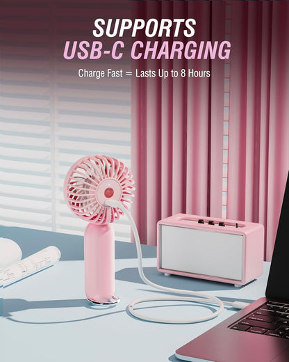 SABRENT ChillyPop Mini Portable Fan, Lightweight & Small Personal Fan, Long Quiet & Powerful Cooling Time, Makeup Kids Travel Fan, Rechargeable USB C Pocket-Sized Summer Gift for Women Girls Pink
