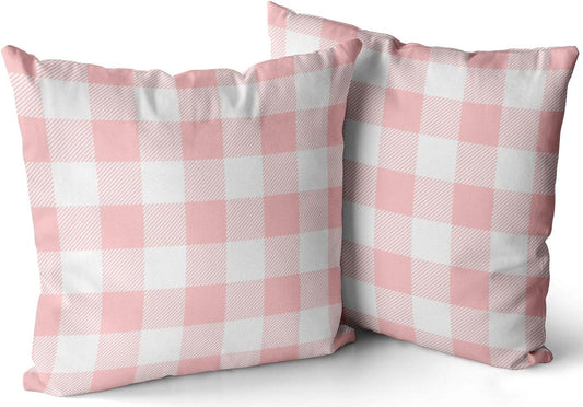 Home Decoration Throw Pillow Cases Covers Light Pink Preppy Buffalo Check Plaid Pillowcases Square Two Sides Print 24x24 Inches Set of 2