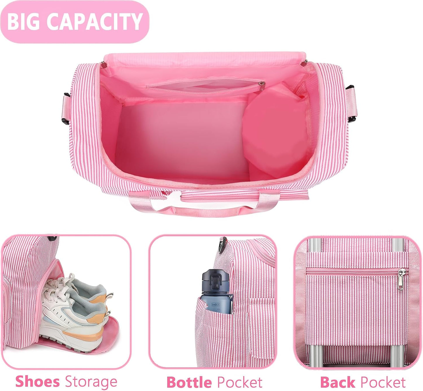 Kids Travel Duffle Bag Dance Bag Gifts for Girls Initial Gym Bag with Shoes Compartment for Women Lightweight Weekender Bags Pink-S