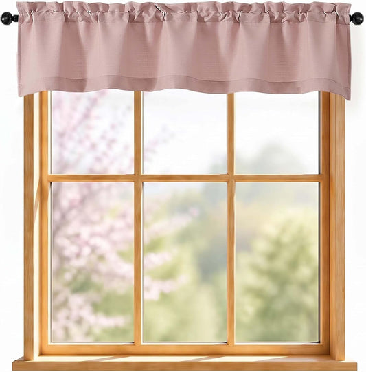 LIVEKID Blush Pink Valance for Windows - Light Filtering Faux Linen Textured Short Curtains for Kitchen Bathroom Laundry Basement, Farmhouse Rod Pocket Small Window Curtains, 60" W x 12" L, 1 Piece