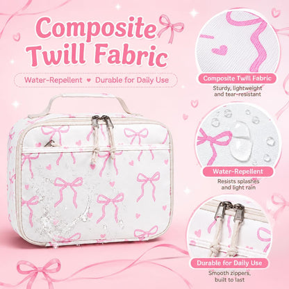 LOIDOU Insulated Lunch Bag for Kids Girls, Cute Bow Insulated Lunch Box Bag for Toddler, Womens Small Lunch Tote, Lunch Box Containers for School Work Picnic, Pink