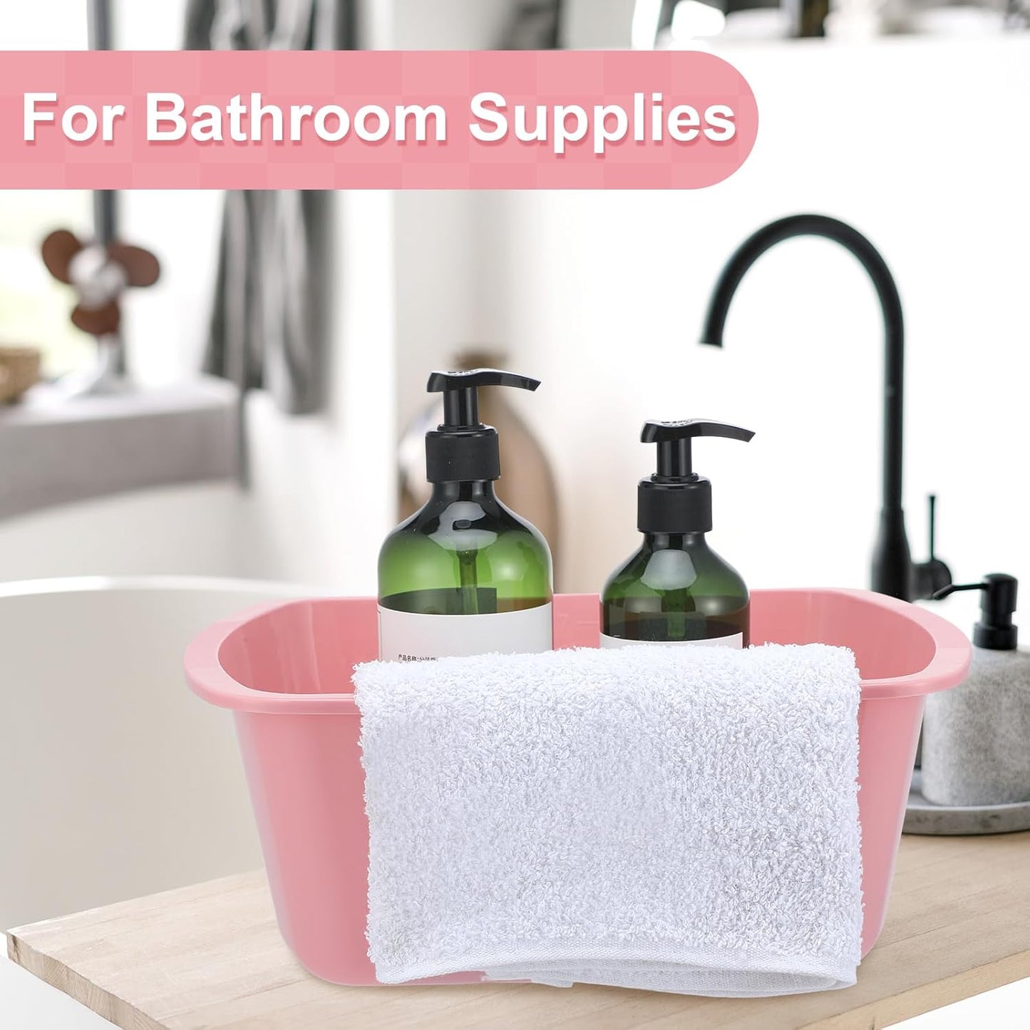 Honeydak 8 Pack Wash Basins Plastic Wash Tub Pink 7 Quart Graduated Buckets Rectangular Plastic Hospital Bedside Soaking Tub Washing Basin for Cleaning Foot Bath Washing Dishes Face Cleansing