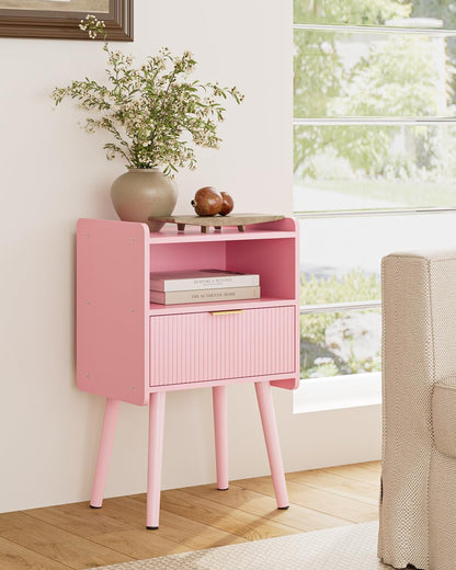 Night Stand, Modern Side Table, Small Nightstand, Wood Bedside Table with Storage Drawer End Table for Bedroom,Living Room,Office, Pink
