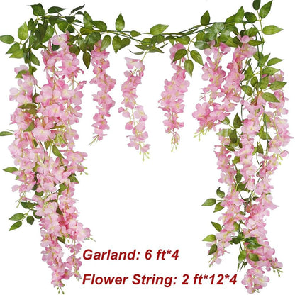 48 Branches Wisteria Hanging Flowers 6 Feet Artificial Wisteria Vine Silk Wisteria Flowers Garland for Wedding Arch Party Garden Home Decor (4 Packs) (Peach)