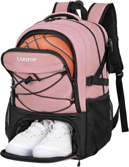 LARIPOP Basketball Backpack Large Basketball Bag with Ball Holder & Shoe Compartment for Adults Men Women