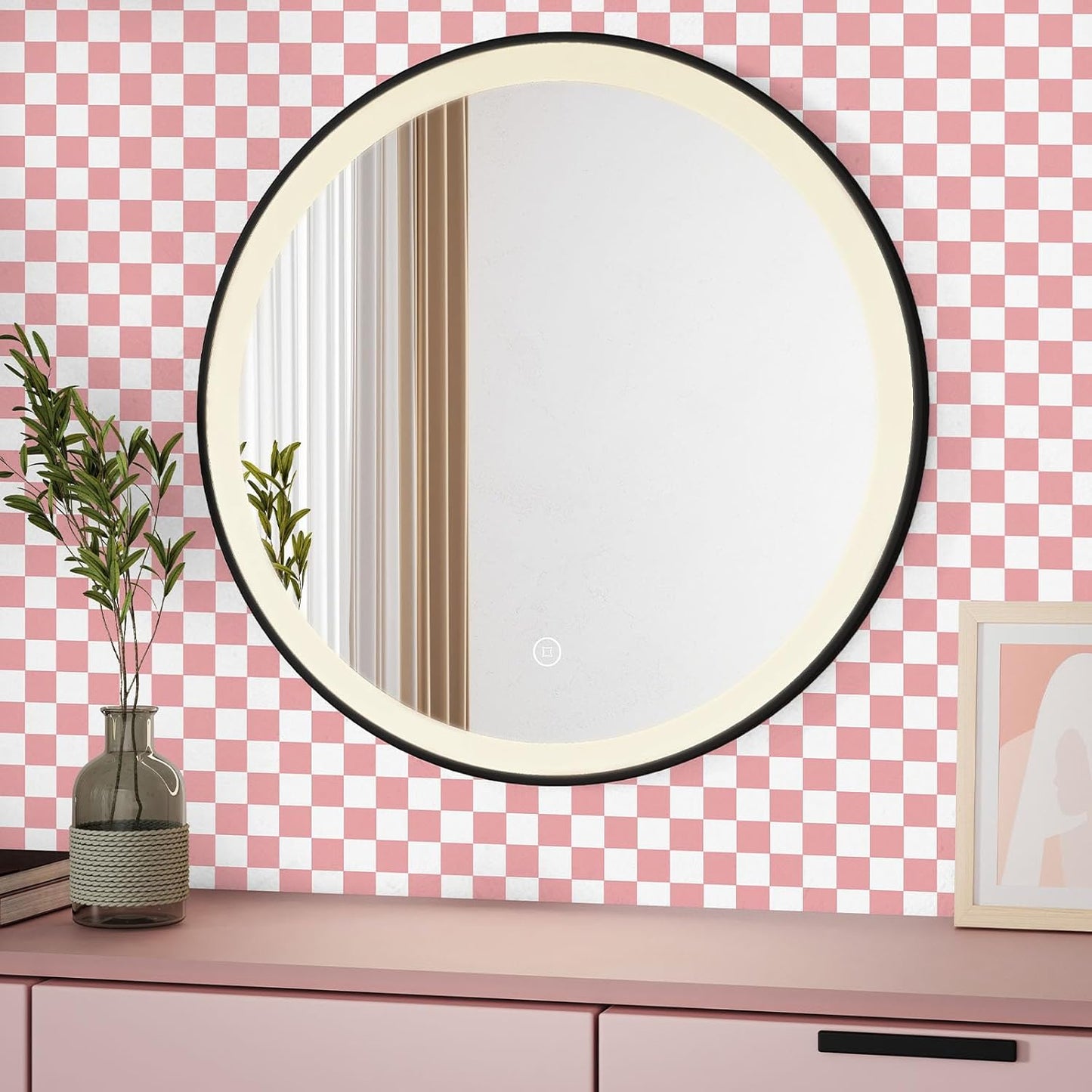 Amiya Checkered Wallpaper Peel and Stick Pink Mosaic Checkerboard Contact Paper 17.3”X120”Modern Self Adhesive Vinyl Removable Wall Paper for Shelf Liner,Classroom,Cabinets,Living Room