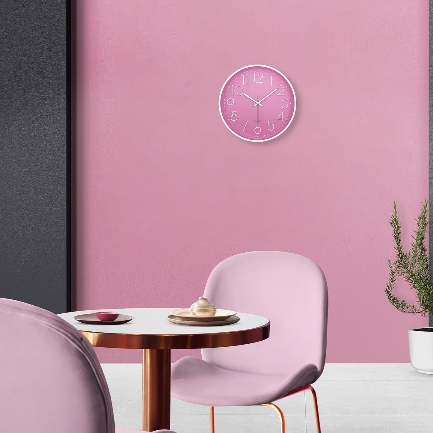 Modern Wall Clock for Living Room Decor, 14 Inch Large Wall Clock Silent Battery Operated, Classic Pink Round Analog Clock for Bedroom, Kitchen, Office, Bathroom, Outdoor Patio, Pool