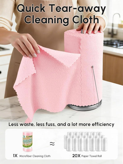 Microfiber Cleaning Cloths Roll, 75 Pack Tear Away Microfiber Towels Roll, 12" x 12" Lint Free Rags, Reusable Cleaning Cloths, Washable, Scratch Free,Ultra Absorbent Dish Rags(Pink)