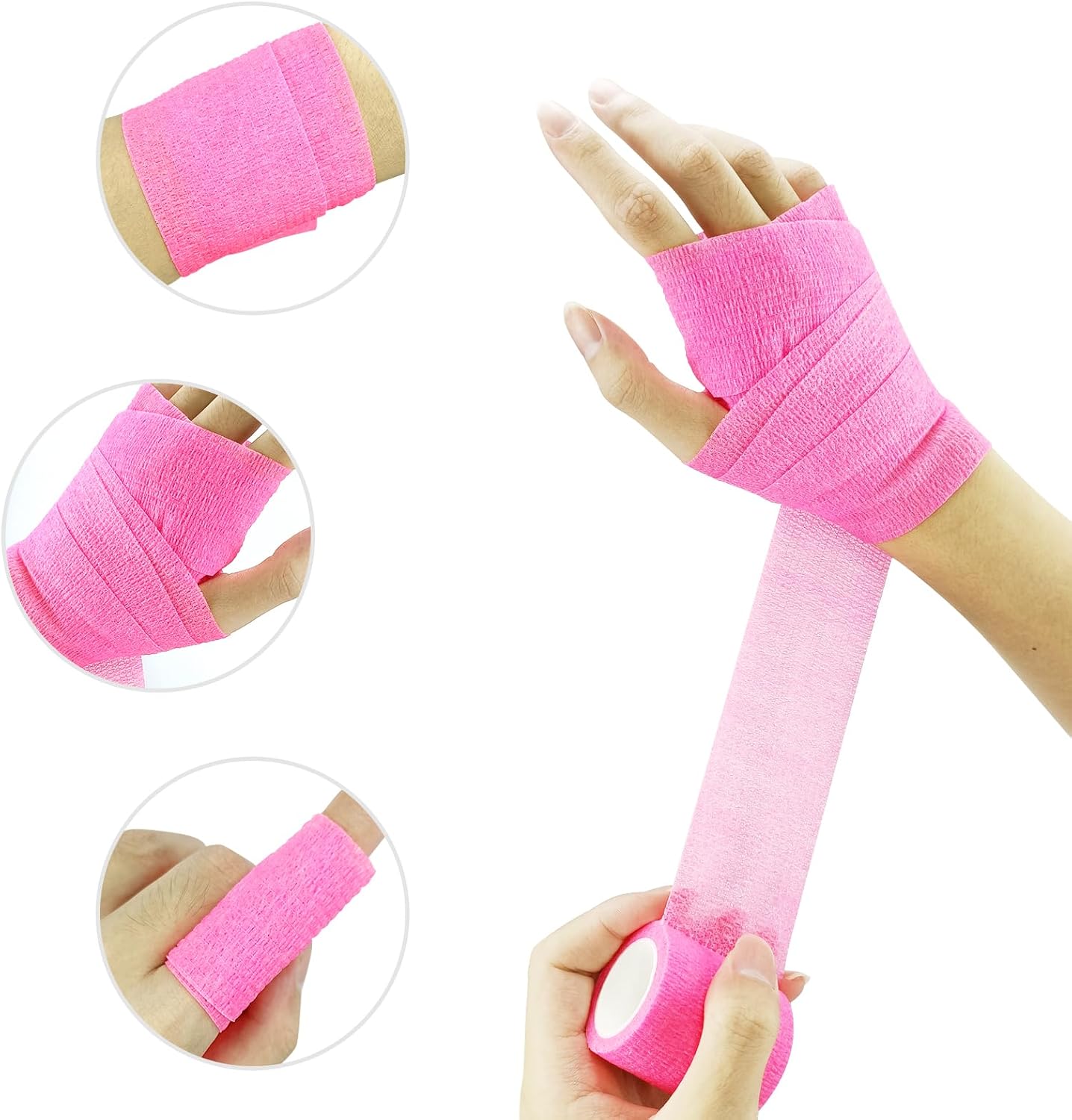 12 Rolls Athletic Pre Wrap Tape, 2 Inch x 5 Yards Self Adhesive Bandage Wrap, Cohesive Bandages for Athletic Baseball, Sports, Pets, Wrist, Ankle, Hands, Knees (Pink)
