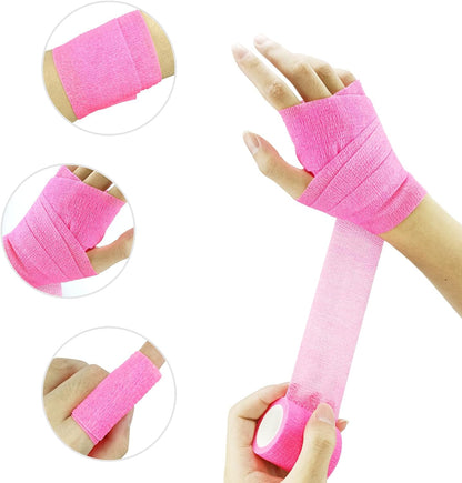 12 Rolls Athletic Pre Wrap Tape, 2 Inch x 5 Yards Self Adhesive Bandage Wrap, Cohesive Bandages for Athletic Baseball, Sports, Pets, Wrist, Ankle, Hands, Knees (Pink)