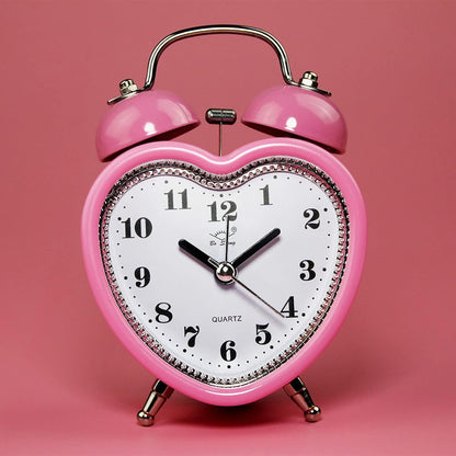 SHISEDECO 3 Inches Cute Twin Bell Loud Alarm Clock Silent Analog Quartz Nightlight Tableclock Battery Operated for Kids, Seniors, Heavy Sleepers, Decorations for Bedroom, Living Room (Pink)
