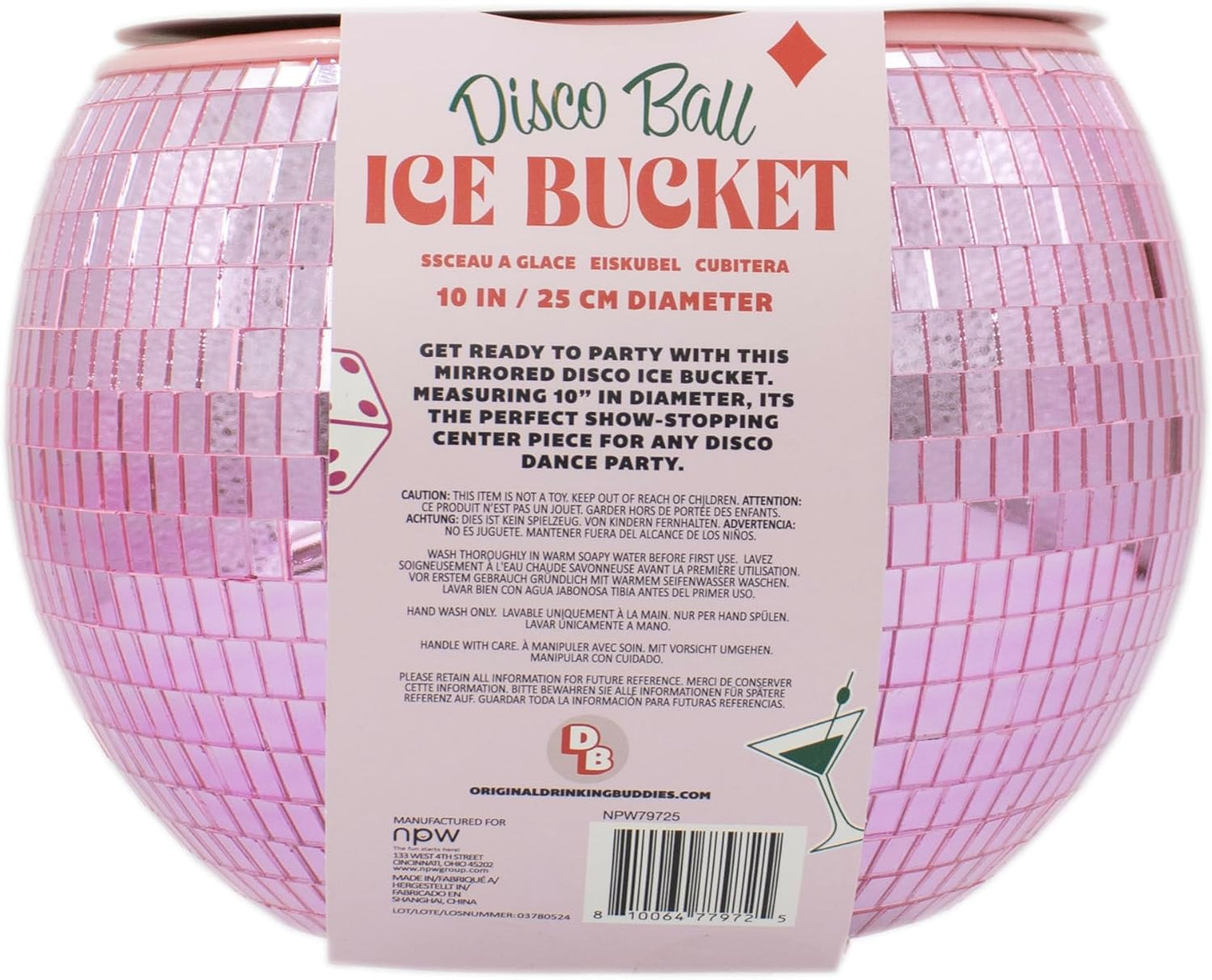 NPW Pink Disco Ball Ice Bucket – Mirrored Cocktail & Champagne Ice Bucket for Parties, Girls’ Night & Bachelorette