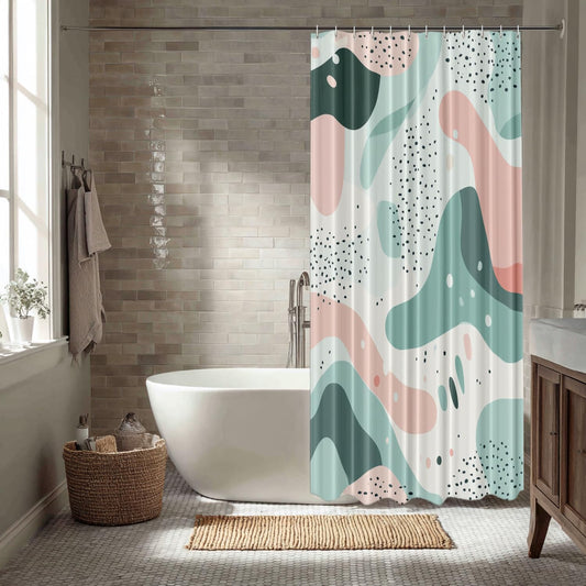 Modern Abstract Art Decor Shower Curtain Set, Calm Aesthetic Geometric Shapes Polyester Shower Curtain for Stall Bathroom Waterproof with 12 Hooks 72X72 Inch