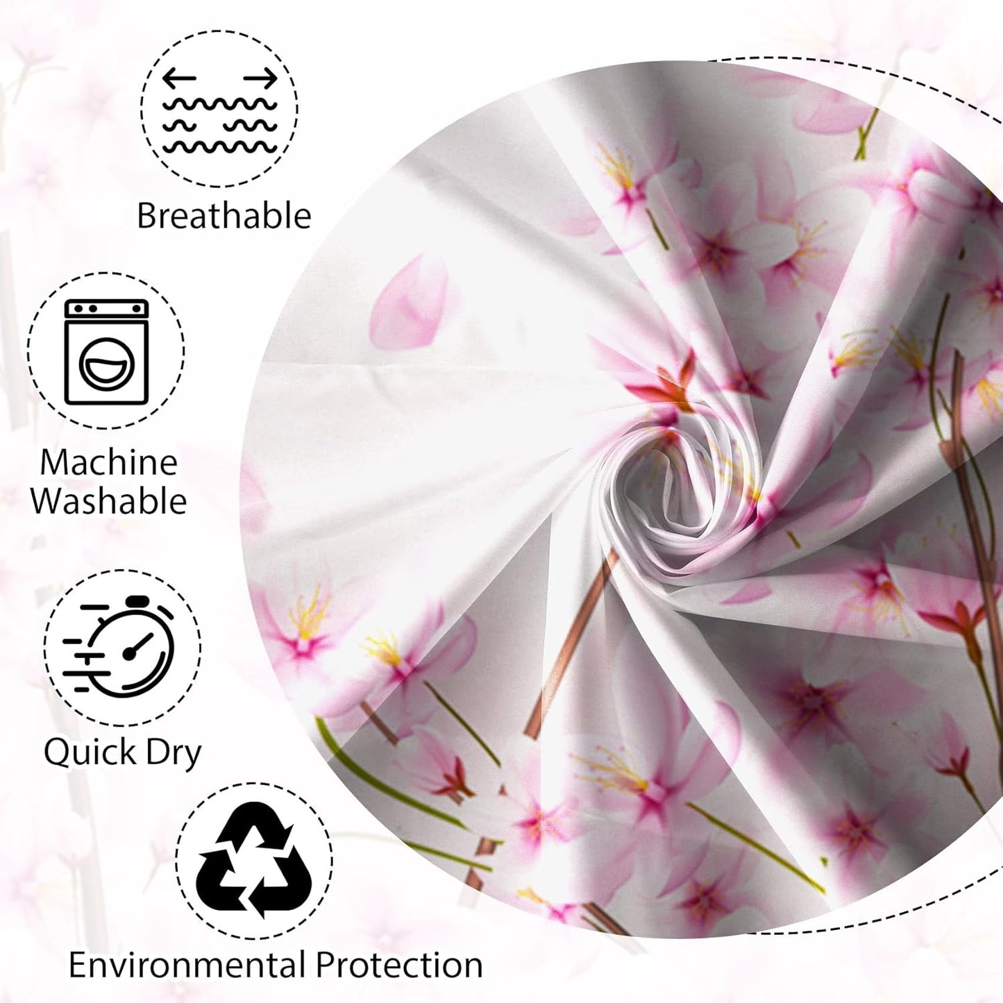 Renaiss 72x72 Inches Pink Cherry Blossom Shower Curtain Spring Pink Peach Floral Branches with Flower Buds Fabric Bath Shower Curtains for Bathroom Decor Waterproof Polyester with Hooks