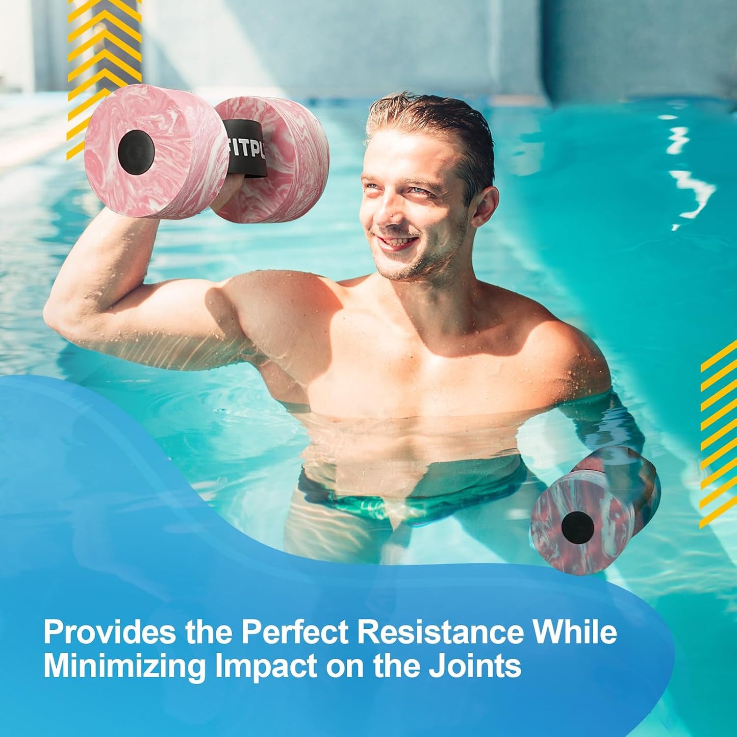 Water Weights Aquatic Pool Dumbbells for Swimming Exercise - EVA Foam Swim Pool Weights with Handle Strip, 2PCS Lightweight Water Dumbbells, Aerobics Swimming Exercise Equipment