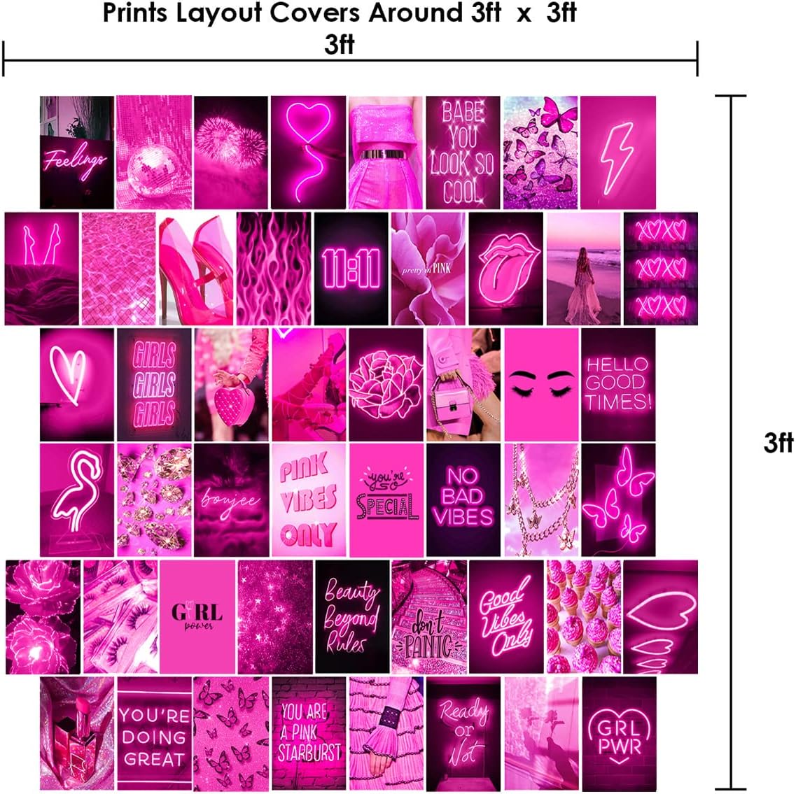WOONKIT Pink Neon Wall Collage Kit Aesthetic Pictures, Trendy Room Decor for Teen Girls, Pink , 50pcs 4x6 Inch