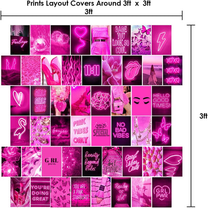 WOONKIT Pink Neon Wall Collage Kit Aesthetic Pictures, Trendy Room Decor for Teen Girls, Pink , 50pcs 4x6 Inch