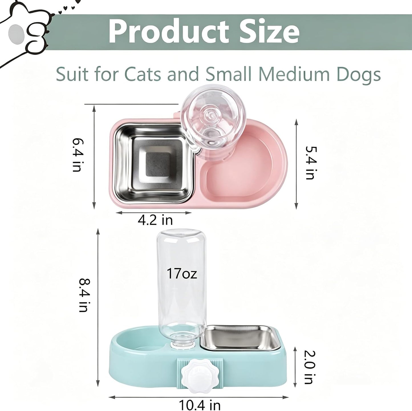 J&L VVMEET Hanging Dog Bowls, Cage Automatic Cat Food and Water Bowl Set | Gravity Pet Feeder and Waterer Set with Automatic Water Dispenser Detachable Stainless Steel Bowl for Cats Dogs Puppy Rabbit